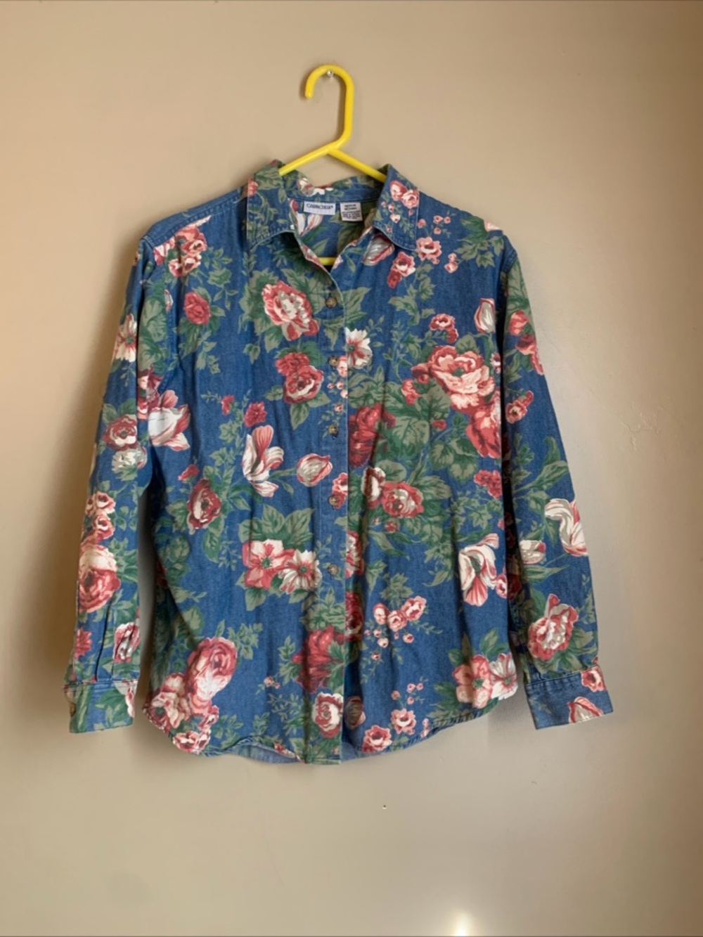 Vintage-Inspired Floral Button-Up Shirt - Blue/Pink